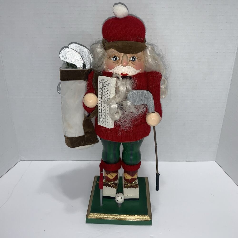 Vintage Rare Nutcracker Golfer Santa Carrying Bag & Club